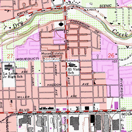 Topographic Map of El Vista Elementary School, CA