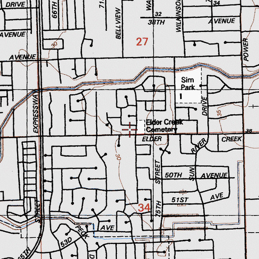 Topographic Map of Elder Creek Cemetery, CA