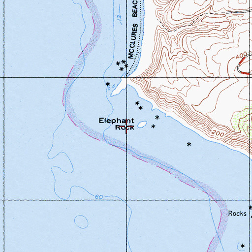 Topographic Map of Elephant Rock, CA
