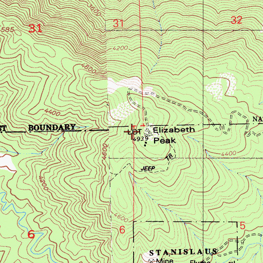Topographic Map of Elizabeth Peak, CA
