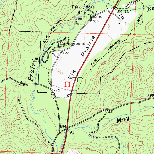 Topographic Map of Elk Prairie Trail, CA