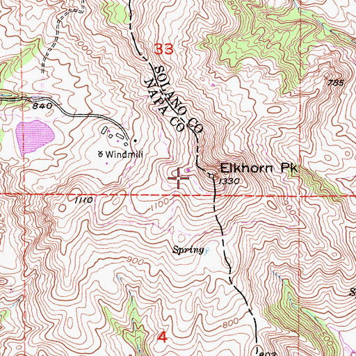 Topographic Map of Elkhorn Peak, CA