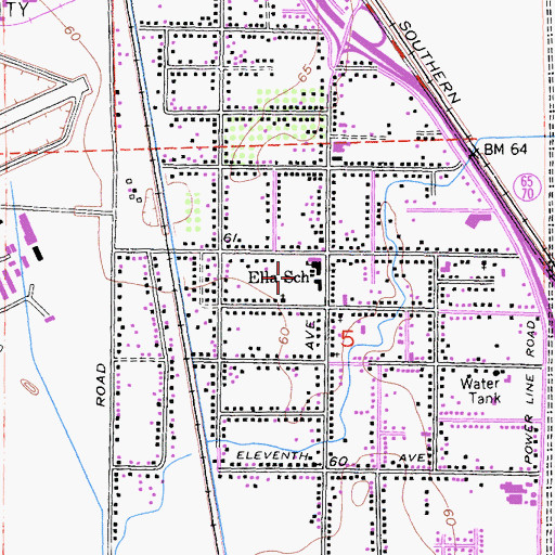 Topographic Map of Ella Elementary School, CA