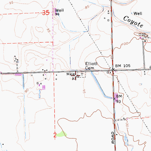 Topographic Map of Elliott Cemetery, CA