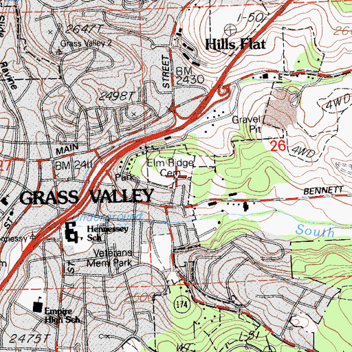 Topographic Map of Elm Ridge Cemetery, CA
