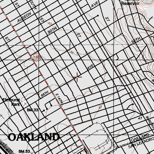 Topographic Map of Elmhurst Community Prep School, CA
