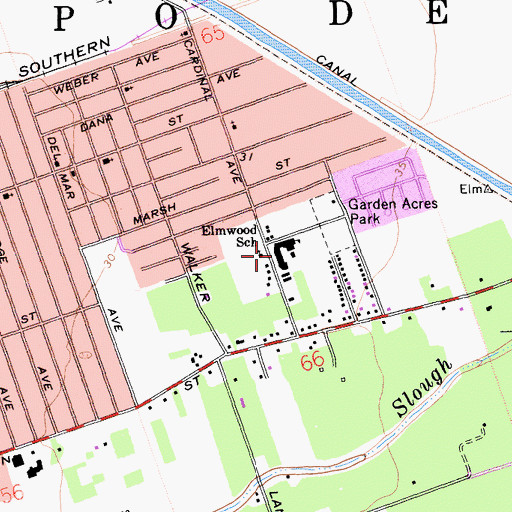 Topographic Map of Elmwood Elementary School, CA