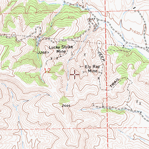 Topographic Map of Ely Ray Mine, CA