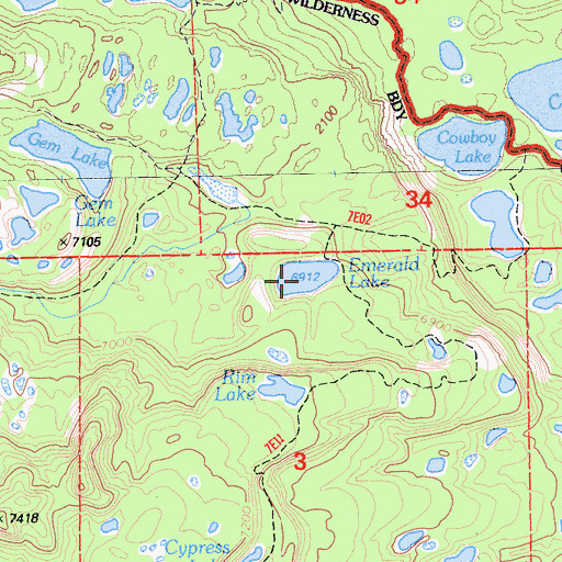 Topographic Map of Emerald Lake, CA
