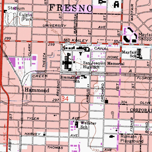 Topographic Map of Emmanuel School, CA