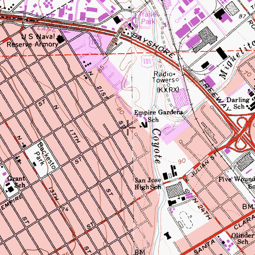 Topographic Map of Empire Gardens Elementary School, CA