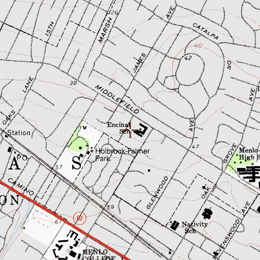 Topographic Map of Encinal Elementary School, CA