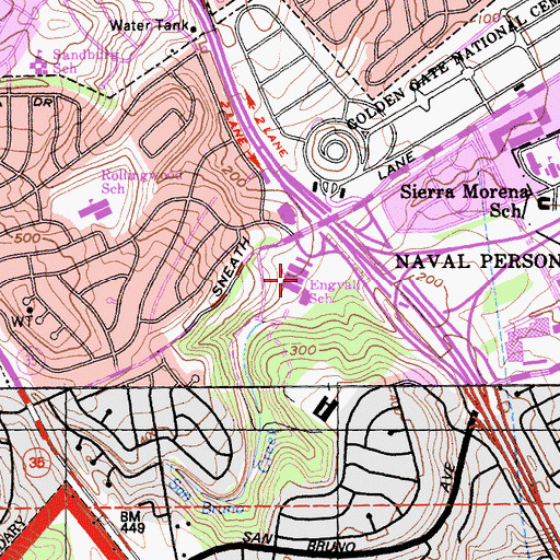 Topographic Map of Engval Junior High School (historical), CA