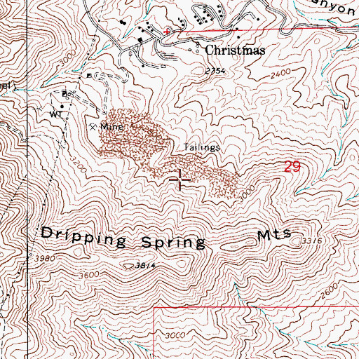 Topographic Map of Christmas Tailings Dam Number Seven, AZ