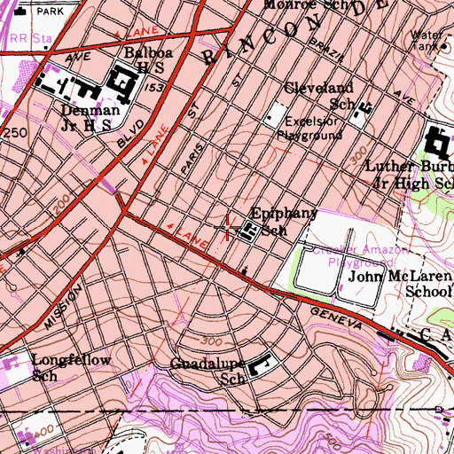 Topographic Map of School of the Epiphany, CA