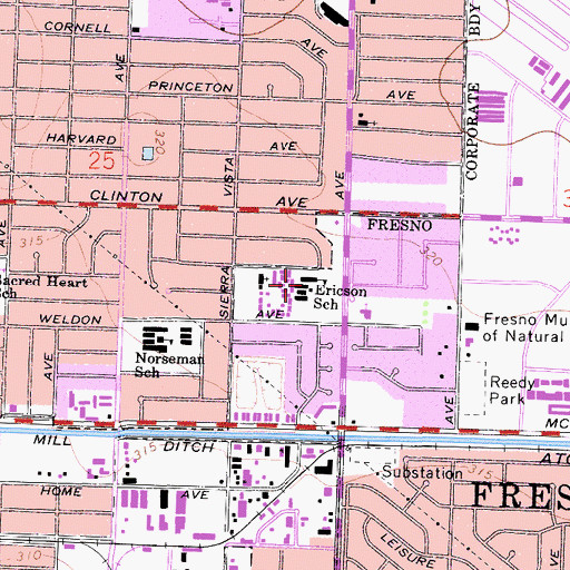 Topographic Map of Ericson Elementary School, CA