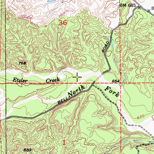 Topographic Map of Etzler Creek, CA