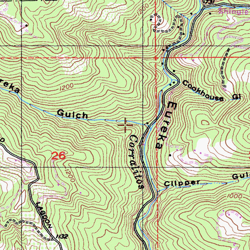 Topographic Map of Eureka Gulch, CA