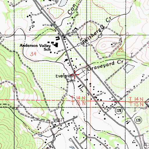 Topographic Map of Evergreen Cemetery, CA