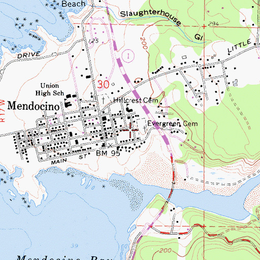Topographic Map of Evergreen Cemetery, CA