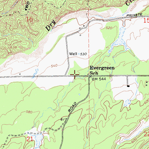 Topographic Map of Evergreen School, CA