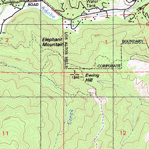 Topographic Map of Ewing Hill, CA
