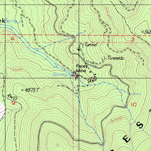 Topographic Map of Facey Mine, CA
