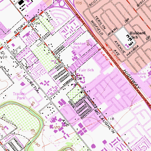 Topographic Map of J Wilbur Fair Junior High School, CA