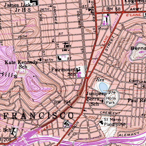 Topographic Map of Fairmount Elementary School, CA