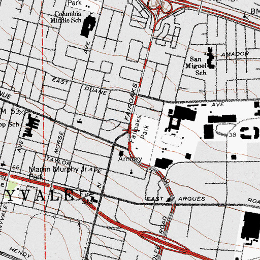 Topographic Map of Fairoaks Park, CA