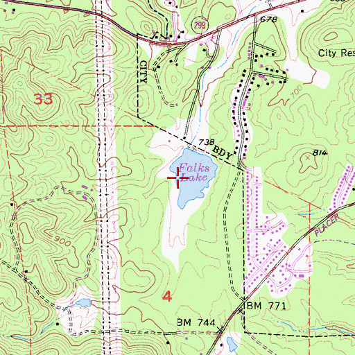 Topographic Map of Falks Lake, CA