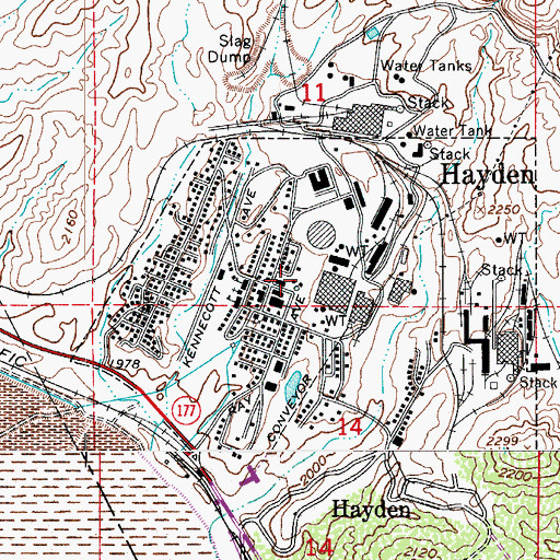 Topographic Map of Hayden Swimming Pool and Park, AZ