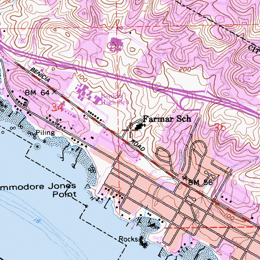 Topographic Map of Mary Farmar Elementary School, CA