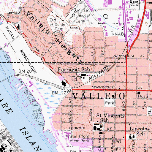 Topographic Map of Admiral David Glascow Farragut Elementary School, CA