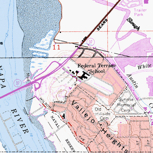 Topographic Map of Federal Terrace Elementary School, CA