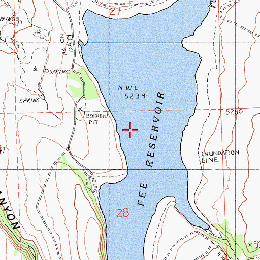 Topographic Map of Fee Reservoir, CA