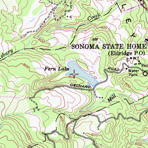 Topographic Map of Fern Lake, CA