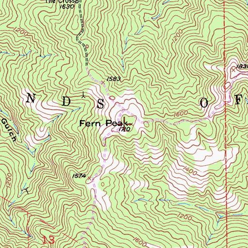 Topographic Map of Fern Peak, CA