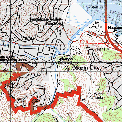 Topographic Map of Fernwood Cemetery, CA