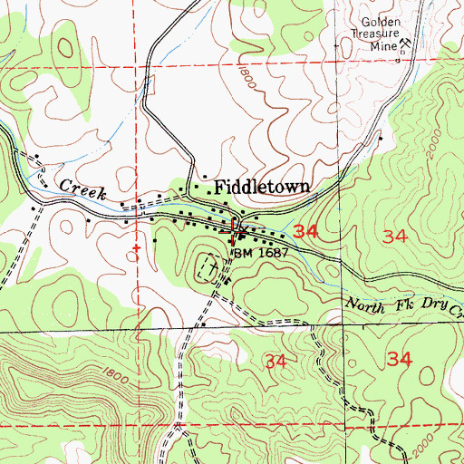 Topographic Map of Fiddletown, CA