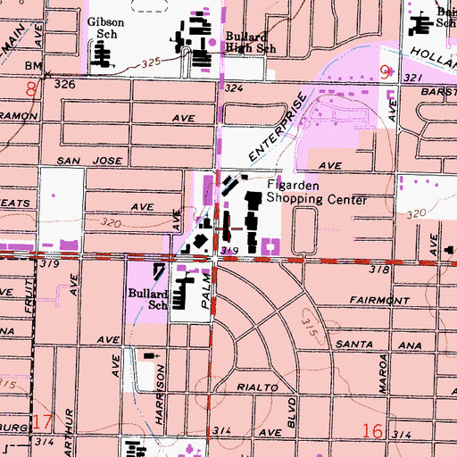 Topographic Map of Figarden Shopping Center, CA