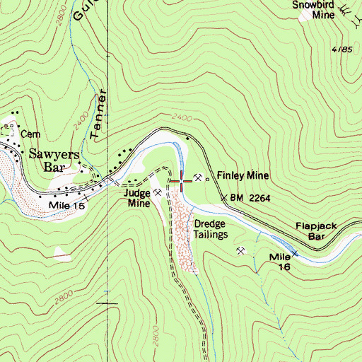 Topographic Map of Finley Mine, CA