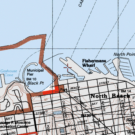 Topographic Map of Fishermans Wharf, CA