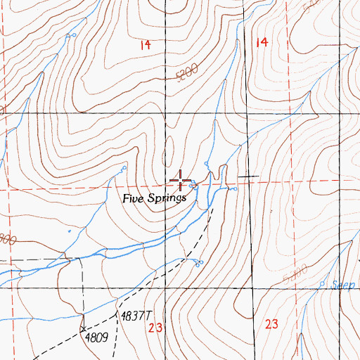 Topographic Map of Five Springs, CA