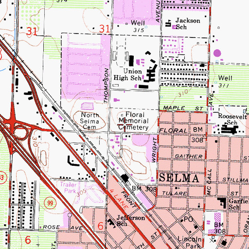 Topographic Map of Floral Memorial Cemetery, CA