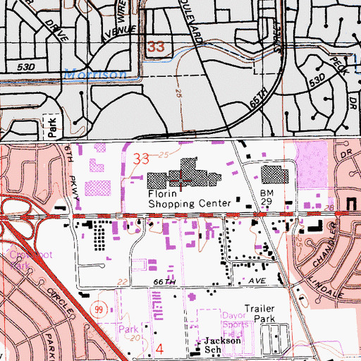 Topographic Map of Florin Mall, CA