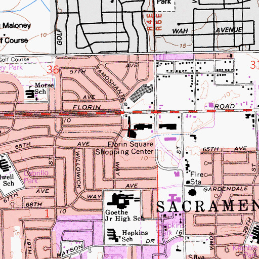 Topographic Map of Florin Square Shopping Center, CA