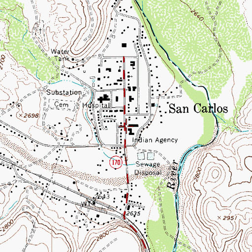 Topographic Map of San Carlos Indian Agency, AZ