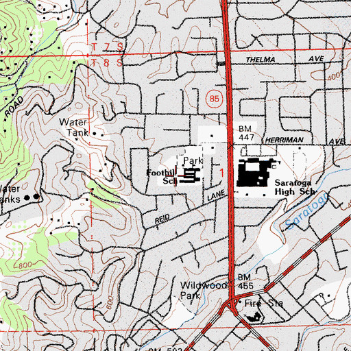 Topographic Map of Foothill Elementary School, CA