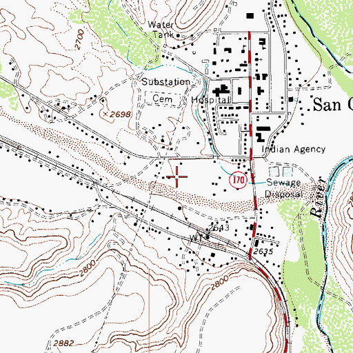 Topographic Map of San Carlos Apache Police Department, AZ
